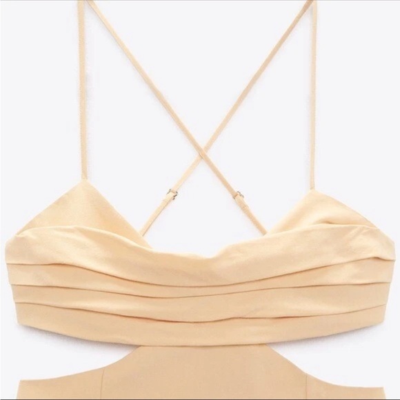 ZARA Linen Blend Cut Out Dress in Pale Peach Size SMALL - Picture 2 of 7